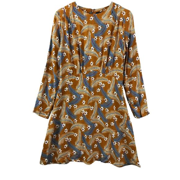 Paris Atelier & Other Stories‎ Burnt Orange Dress Size 6 Floral Feather Print - Picture 1 of 13